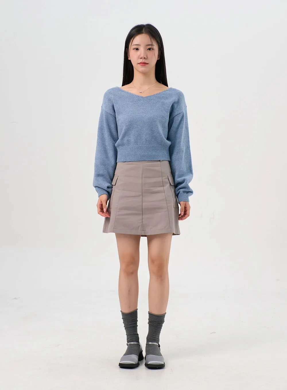 V-Neck Puff Sleeve Sweater OS302