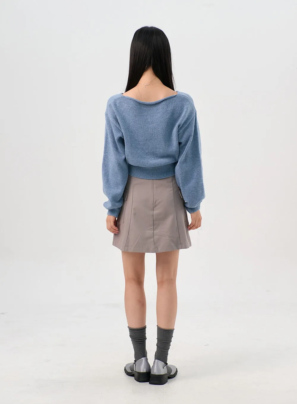 V-Neck Puff Sleeve Sweater OS302