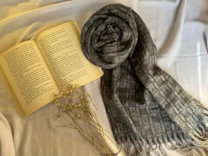 Woolen Pashmina-Plaid Print- Black Grey