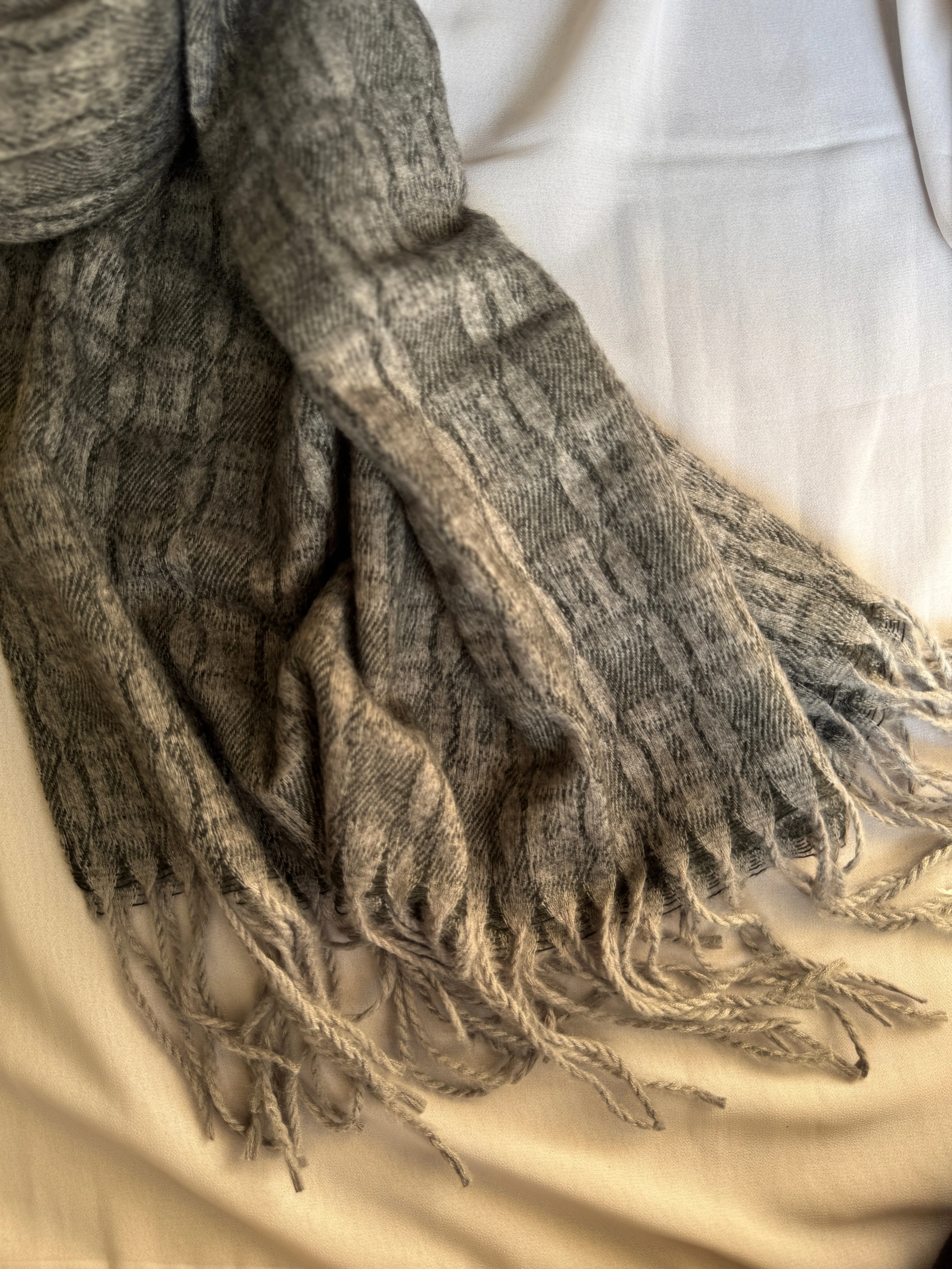Woolen Pashmina-Plaid Print- Black Grey