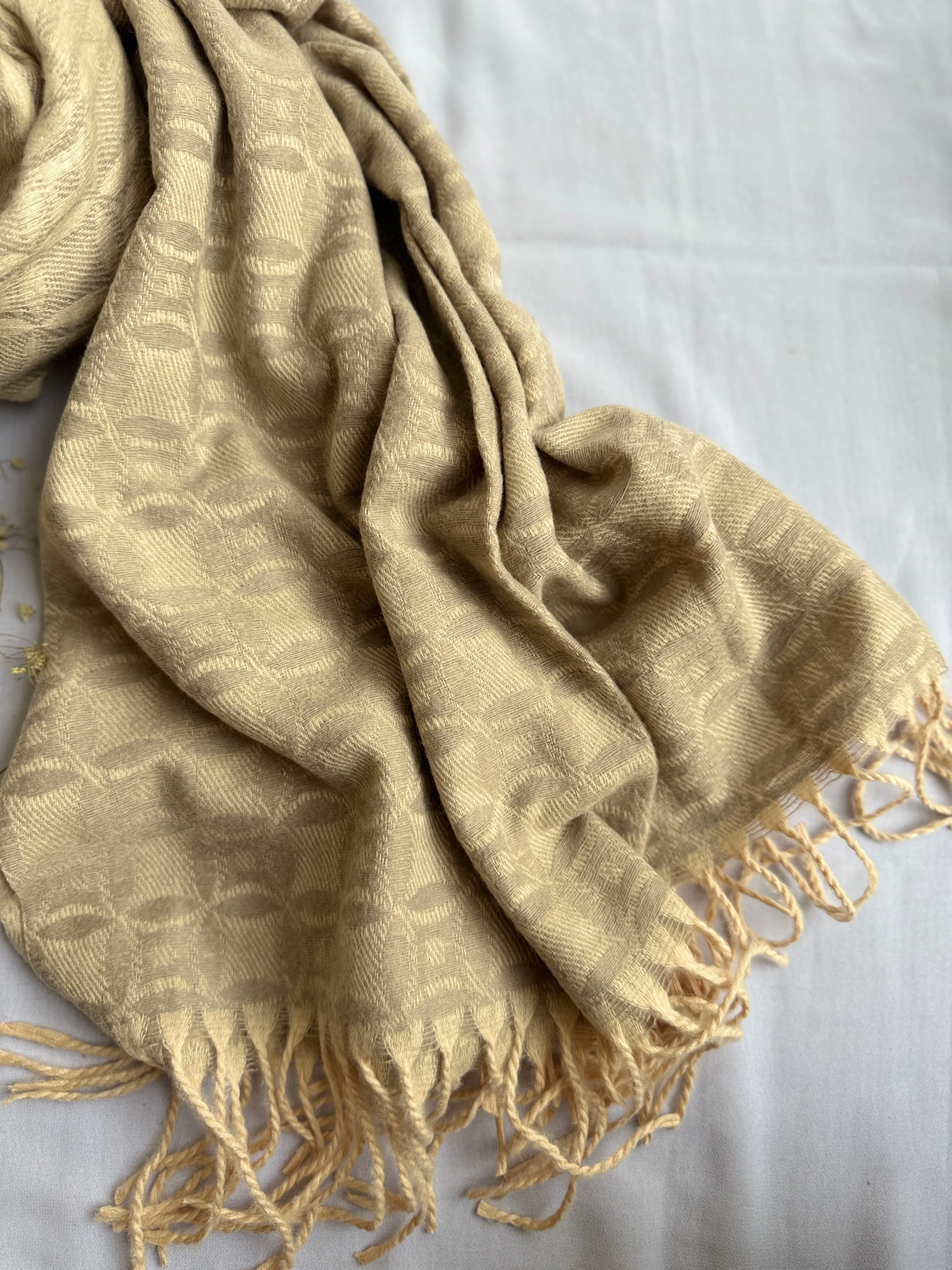 Woolen Pashmina-Plaid Print- Tan Oat