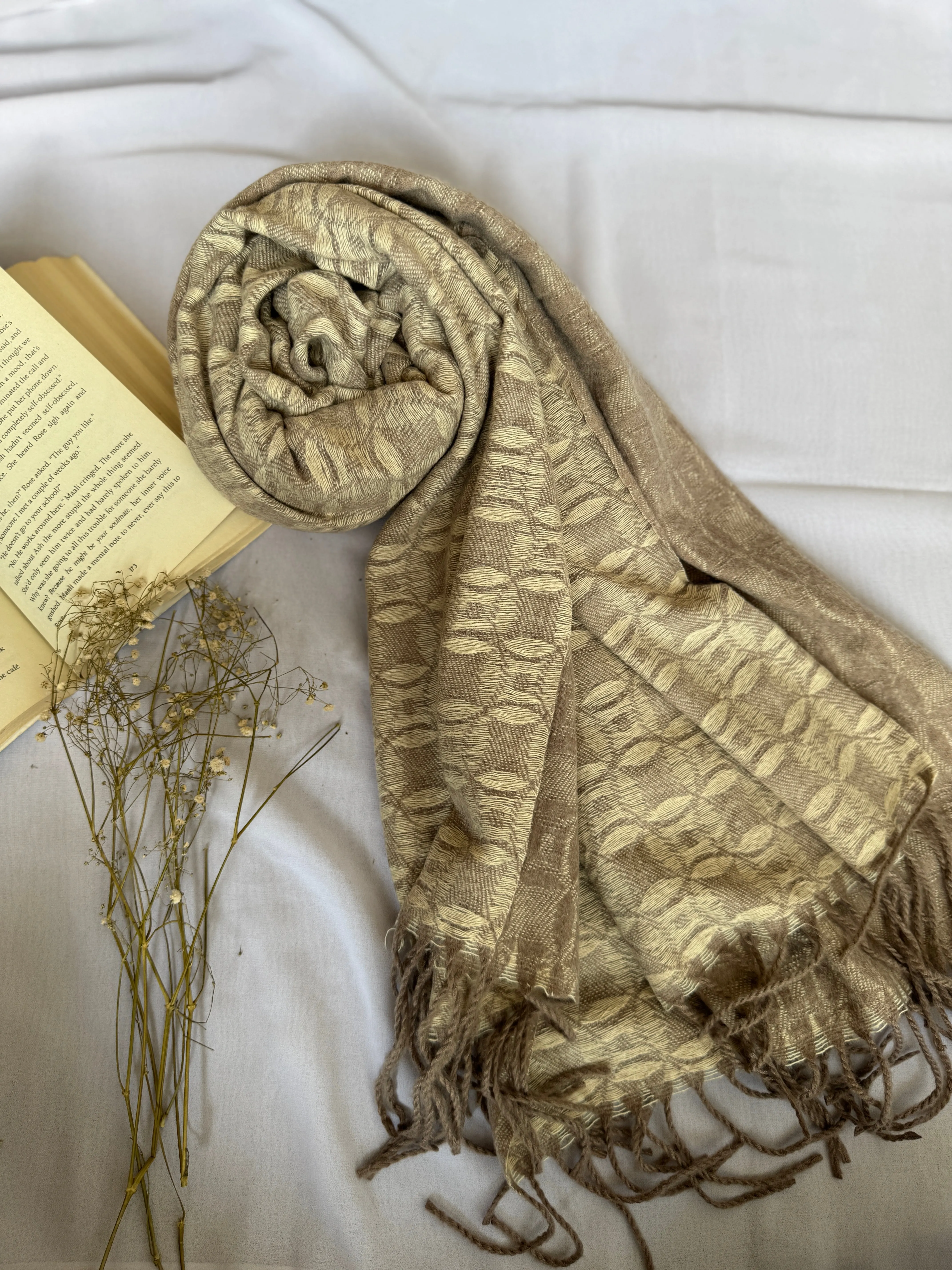 Woolen Pashmina-Plaid Print- Tan Oat